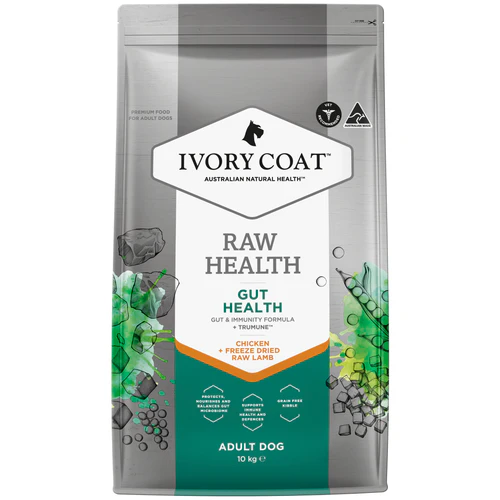 Ivory Coat DOG 狗糧+生羊肺凍乾 Raw Health Chicken + Freeze Dried Raw Lamb 腸道健康雞肉 成犬配方 Gut Health Adult Dog 10kg (訂貨需時3-5天) (ICS-261274)